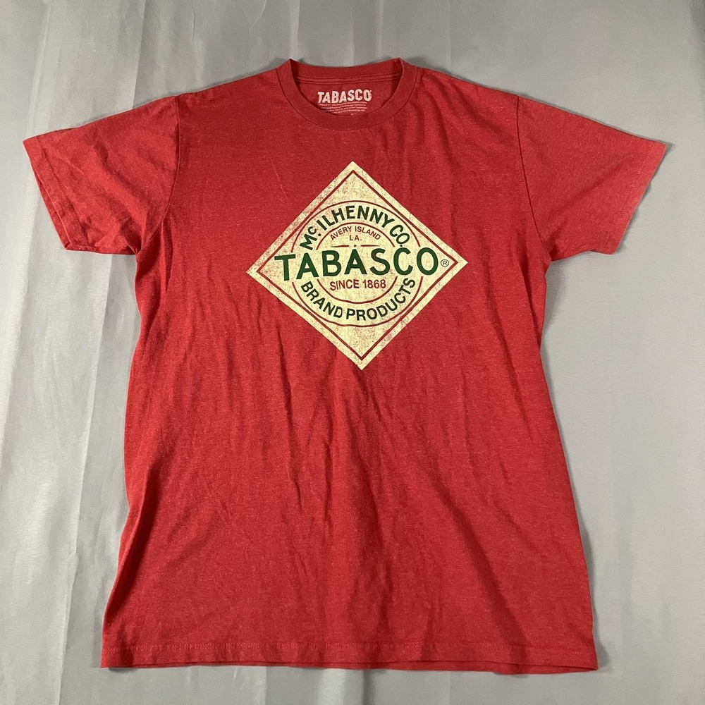 Tabasco Shirt Mens Medium Red Graphic Hot Sauce Logo Short Sleeve Tee‎ McIlhenny